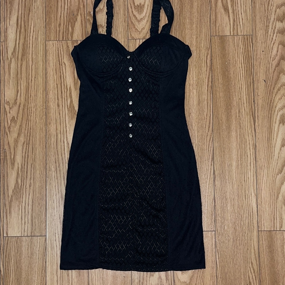 Chic Black Mini Dress with Button Details